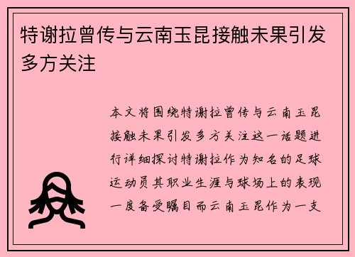特谢拉曾传与云南玉昆接触未果引发多方关注 特谢拉曾传与云南玉昆接触未果引发多方关注